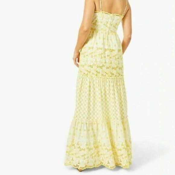 Lilly Pulitzer Kyla Maxi Dress SZ 2 St.Tropez Yellow Garden Floral Eyelet - Picture 2 of 15